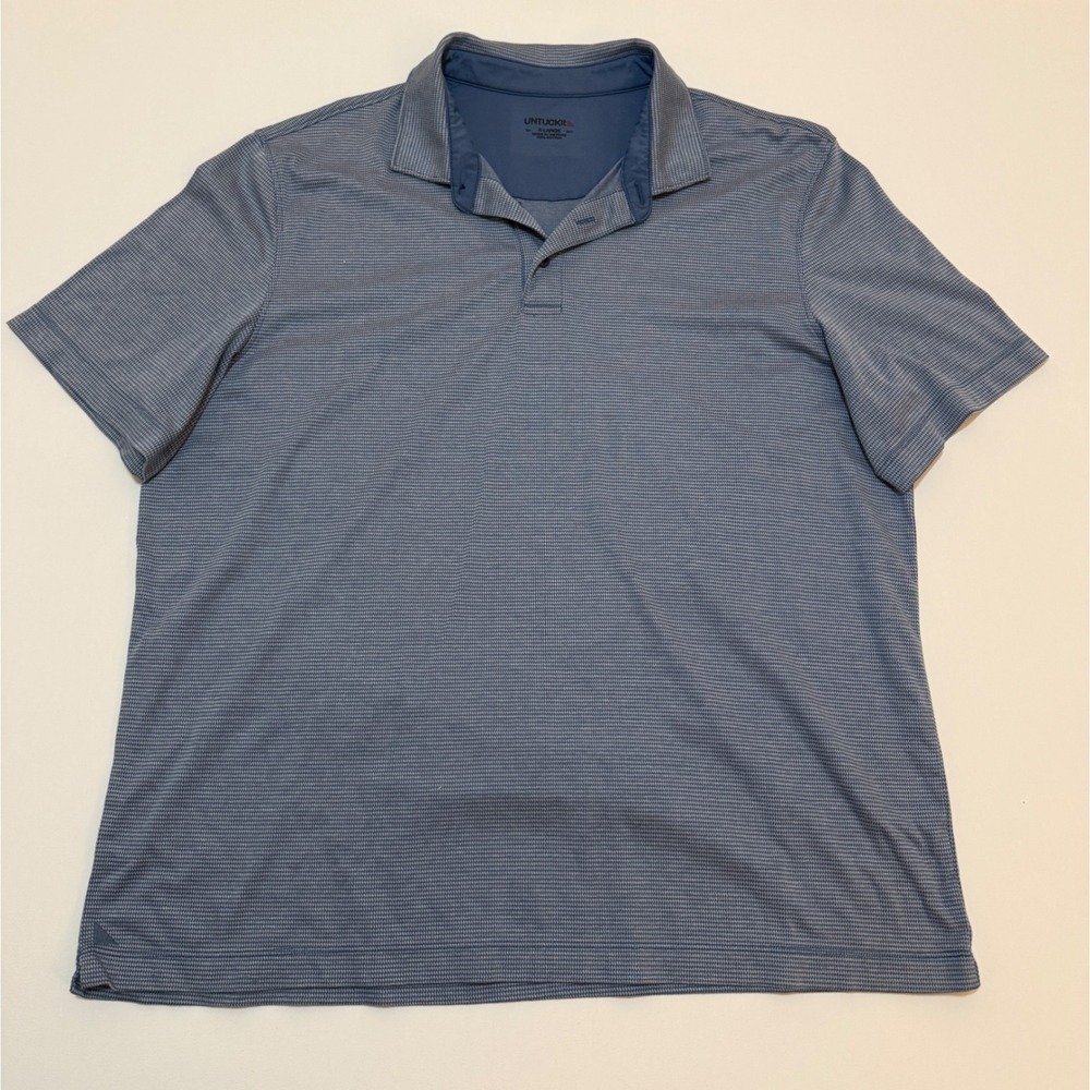 UNTUCKit Mens XL Blue White Micro Houndstooth Cotton Short Sleeve Polo Shirt